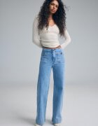 Stradivarius D77 Blugi Minimalist Cu Buzunare Albastru Deschis 36