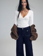 Stradivarius D77 Blugi Minimalist Cu Buzunare Albastru Foarte Închis/Decolorat 32