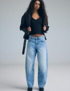 Stradivarius D80 Blugi Barrel Fit Albastru Mediu 44