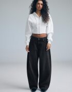 Stradivarius D80 Blugi Barrel Fit Negru Spălat 42