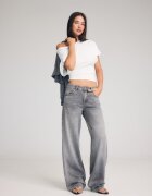Stradivarius D91 Blugi Largi Cu Talie Joasă Gri Deschis 44