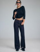 Stradivarius D92 Blugi Straight Wide Cu Rupturi Albastru Foarte Închis/Decolorat 44