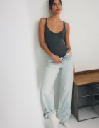 Stradivarius D92 Blugi Straight Wide Cu Rupturi Negru Închis 42
