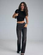 Stradivarius D92 Blugi Straight Wide Cu Rupturi Negru Spălat 40