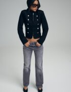 Stradivarius D98 Blugi Straight Efect Vintage Gri Mediu 44