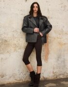 Stradivarius Geacă Biker Din Imitație De Piele Gri Închis Xl