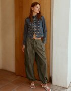 Stradivarius Geacă Denim Cu Nasturi 100% Bumbac Albastru Foarte Închis/Decolorat L