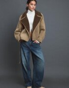 Stradivarius Geacă Dublă Față Cu Imitație De Piele De Căprioară Camel L
