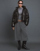 Stradivarius Geacă Matlasată Metalică Cu Glugă Negru Xl