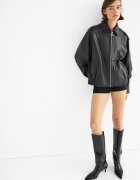 Stradivarius Geacă Oversize Din Piele Negru Xs