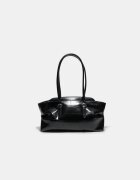 Stradivarius Geantă City Cu Aspect De Crocodil Și Catarame Negru Os