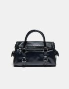 Stradivarius Geantă Crossbody Cu Clapă Și Fermoar Negru Os