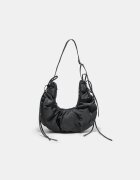 Stradivarius Geantă Crossbody Din Material Încrețit Negru Os