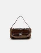 Stradivarius Geantă De Umăr Combinată Cu Presaj Piele De Crocodil Și Imitație De Blană Maro Os