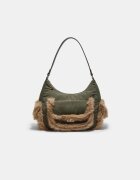 Stradivarius Geantă De Umăr Cu Buzunar Și Imitație De Blană Kaki Os