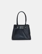 Stradivarius Geantă Shopper Cu Închidere Metal Negru Os