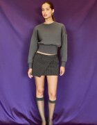 Stradivarius Hanorac Cropped Cu Betelie Lată Gri Închis Xl