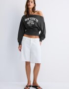 Stradivarius Hanorac Cropped Cu Decolteu Bărcuță Gri Închis Xl