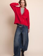 Stradivarius Jachetă Din Tricot Cu Rever Și Nasturi Dubli Roșu Xl