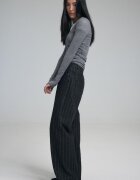 Stradivarius Jeans Straight Wide Cu Fir Metalic Negru Spălat 42