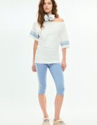 Stradivarius Leggings Capri Cu Benzi Laterale Albastru Deschis S