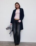 Stradivarius Palton Drept Cu Textură Fină Bleumarin Închis Xl