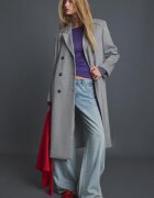 Stradivarius Palton Drept Din Stofă Gri Melanj Xl