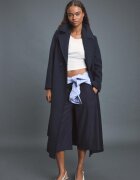 Stradivarius Palton Lung Cu Cordon Bleumarin Închis S