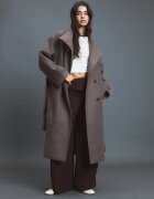 Stradivarius Palton Lung Cu Guler Înalt Și Textură Fină Maro M