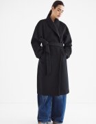 Stradivarius Palton Lung Din Stofă Cu Cordon Negru Xs