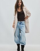 Stradivarius Palton Midi Din Tricot Ecru Xs
