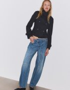 Stradivarius Palton Scurt Cambrat Cu Nasturi Marine Xs