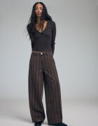Stradivarius Pantaloni Barrel Cu Cusături Și Dungi Maro 38