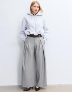 Stradivarius Pantaloni Cu Pense Maxi Și Curea Gri Melanj 32