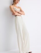 Stradivarius Pantaloni Drepți Cu Aspect De In Ecru 34