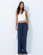 Stradivarius Pantaloni Drepți Cu Efect De In Bleumarin Închis Xl