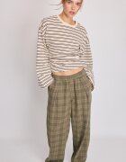 Stradivarius Pantaloni Drepți Largi În Carouri Bej S
