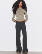 Stradivarius Pantaloni Eleganți Drepți Cu Talie Joasă Și Dungi Gri Închis 32