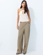Stradivarius Pantaloni Fluizi Cu Eșarfă Piatră S