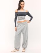 Stradivarius Pantaloni Jogger Balloon Fit Cu Talie Răsfrântă Și Textură Fină Gri Melanj L