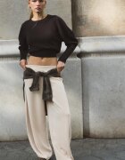 Stradivarius Pantaloni Jogger Barrel Cu Textură Moale Piatră Xl