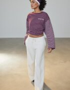 Stradivarius Pantaloni Jogger Largi Cu Nervuri Și Textură Fină Vanilie Xxs