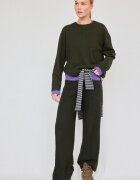 Stradivarius Pantaloni Largi Cu Nervură Kaki Xs