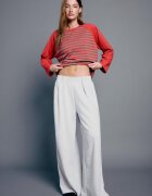 Stradivarius Pantaloni Largi Din Felpa Cu Bandă Laterală Gri Melanj S