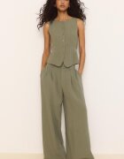 Stradivarius Pantaloni Super Wide Ajustabili Rustic Kaki 42