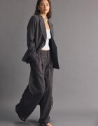 Stradivarius Pantaloni Wide Cu Imprimeu Cu Dungi Gri 42