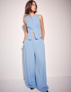 Stradivarius Pantaloni Wide Reglabili Cu Nasturi Aspect Rustic Albastru 34