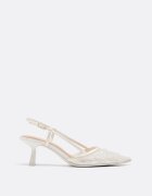 Stradivarius Pantofi Cu Toc Kitten Din Plasă Cu Pietricele Bej 36