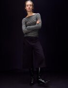 Stradivarius Pulover Basic Din Lână Și Mătase Cu Decolteu Bărcuță Și Dungi Gri Marengo M