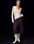 Stradivarius Pulover Basic Lână Mătase Guler Rotund Vanilie M